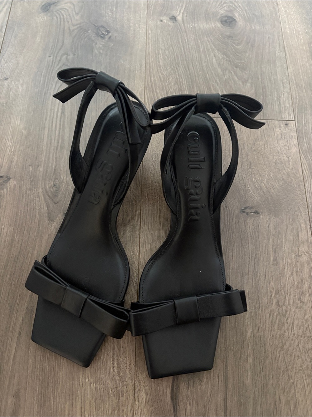 cult gaia Black Bow-Detail Ankle Strap Heels